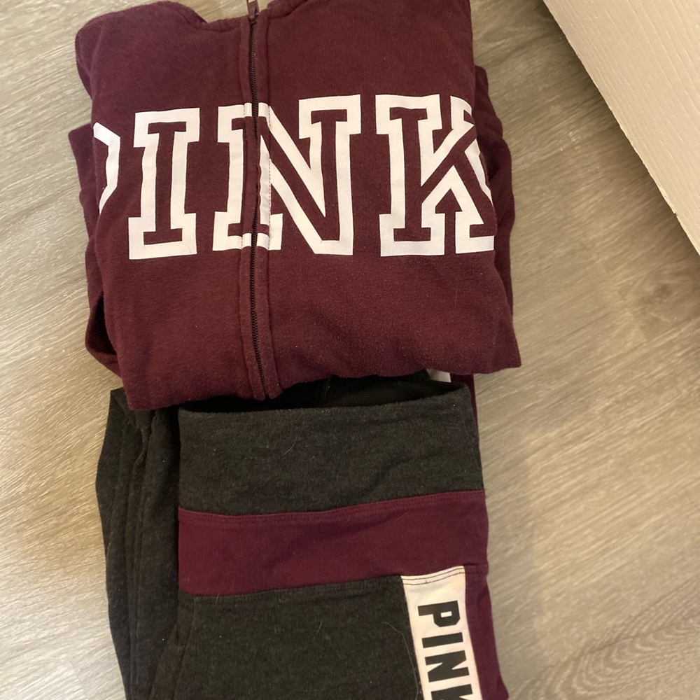 PINK Victoria's Secret Kids Maroon and Charcoal Joggers